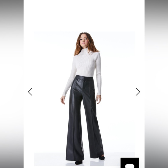Alice & Olivia Dylan Vegan Leather Wide Leg Trouser Pant - Picture 3 of 11